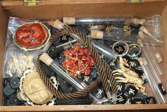 A group of costume jewellery, gold jewellery, silver etc. including a Murrle Bennett 9ct gold and seed pearl mounted Wedgwood brooch.